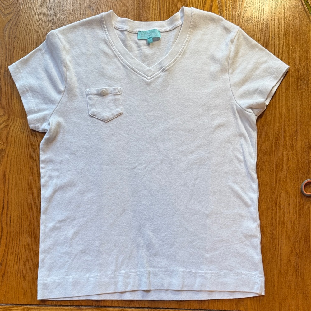 Anthony’s Resort Wear White V-Neck Cotton Pocket Top Size L